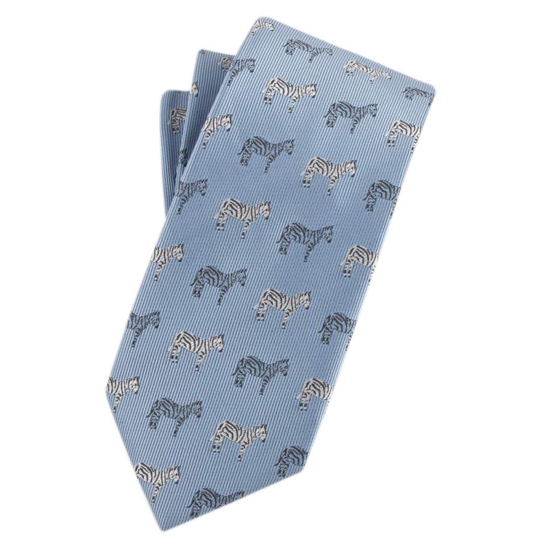 Secdtie Big Boy Blue Silk Cravat Novelty Tie Zebra Casual Ribbed Necktie Neckwear Holiday Gifts for Men - Image 3